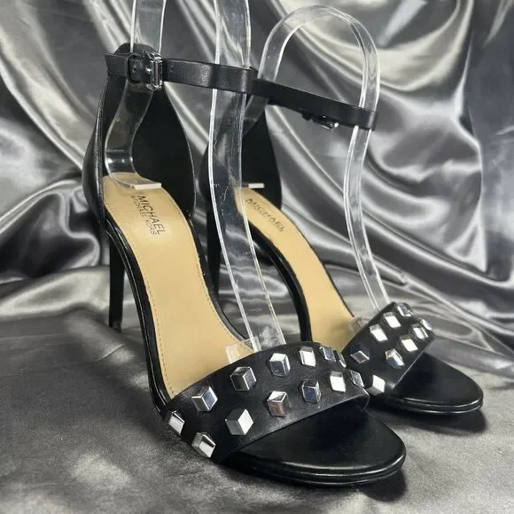 Michael Kors Valencia Studded Stiletto Heels Women's 5.5 Black Silver Worn 2x - Picture 1 of 16